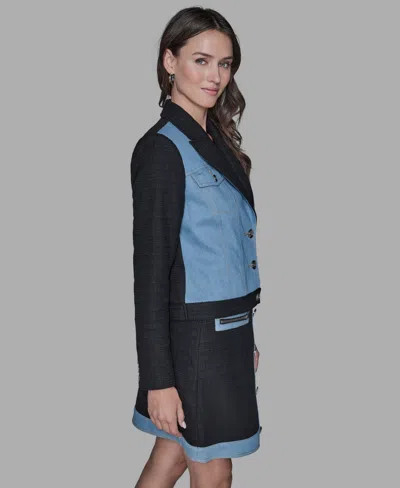 Karl Lagerfeld Women's Tweed And Denim Long-sleeve Blazer