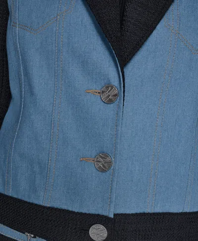 Karl Lagerfeld Women's Tweed And Denim Long-sleeve Blazer