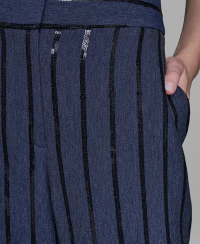 Karl Lagerfeld Women's Mid Rise Striped Sequin Pants