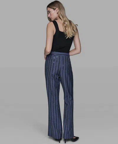 Karl Lagerfeld Women's Mid Rise Striped Sequin Pants