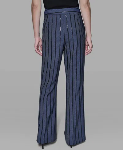 Karl Lagerfeld Women's Mid Rise Striped Sequin Pants