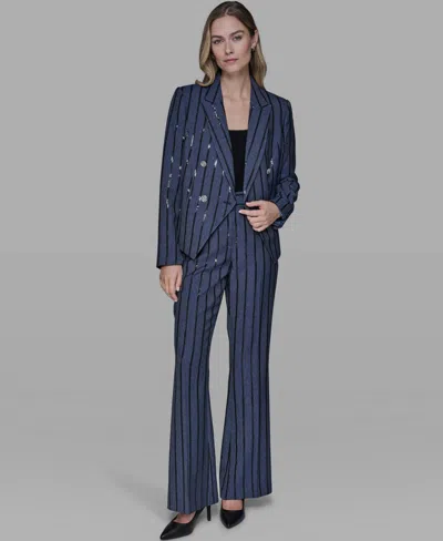 Karl Lagerfeld Women's Long-sleeve Sequin Stripe Jacket In Blue