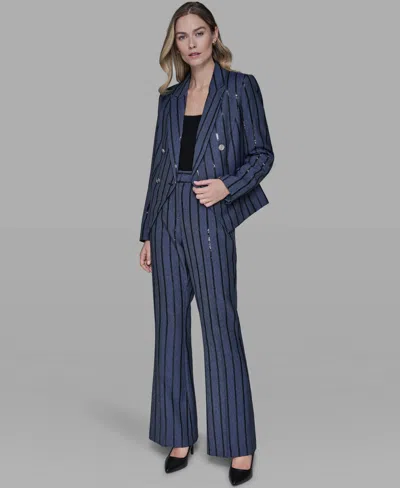 Karl Lagerfeld Women's Long-sleeve Sequin Stripe Jacket In Blue