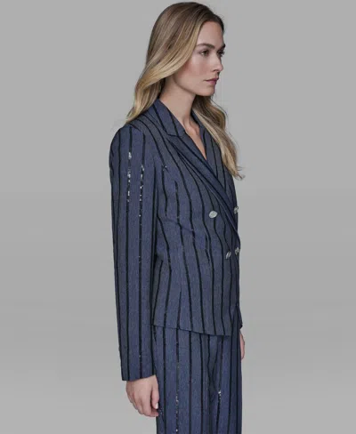 Karl Lagerfeld Women's Long-sleeve Sequin Stripe Jacket In Blue