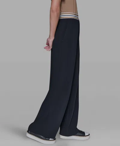 Karl Lagerfeld Women's Striped Wide Leg Pull-on Pants In Black