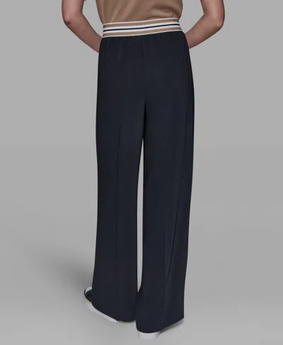 Karl Lagerfeld Women's Striped Wide Leg Pull-on Pants In Black