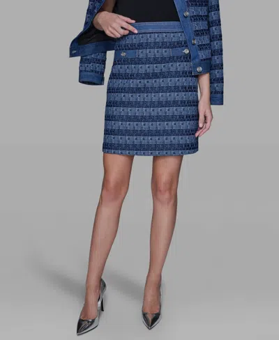 Karl Lagerfeld Women's Tweed And Denim Zipper Mini Skirt In Blue