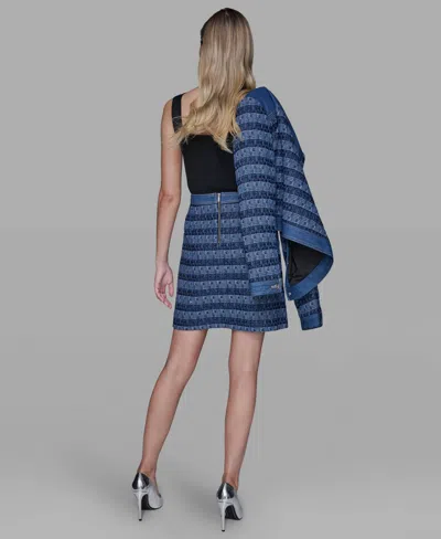 Karl Lagerfeld Women's Tweed And Denim Zipper Mini Skirt In Blue
