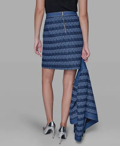 Karl Lagerfeld Women's Tweed And Denim Zipper Mini Skirt In Blue