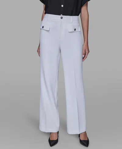 Karl Lagerfeld Women's Mid Rise Straight Leg Pants In White