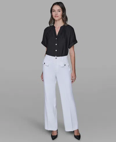 Karl Lagerfeld Women's Mid Rise Straight Leg Pants In White