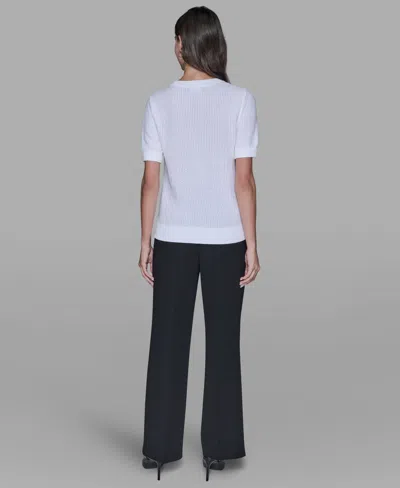 Karl Lagerfeld Women's Crewneck Floral Trimmed Sweater In White