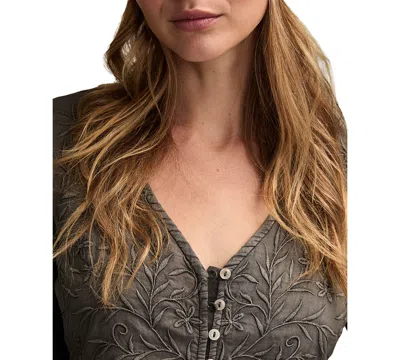 Lucky Brand Women's Embroidered Yoke Tiered Long-sleeve Top In Black