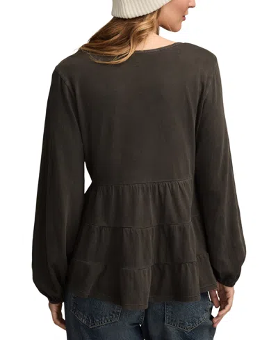 Lucky Brand Women's Embroidered Yoke Tiered Long-sleeve Top In Black