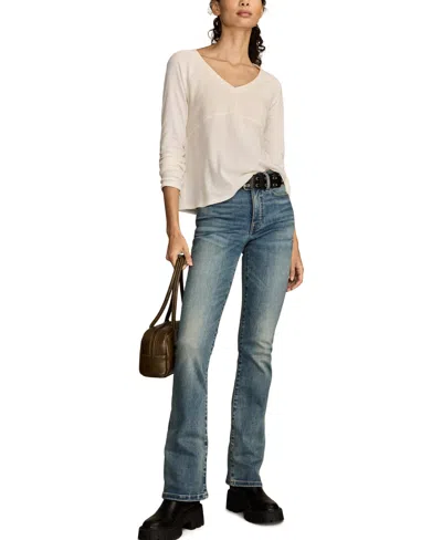 Lucky Brand Women's Waffle Mix V-neck Top In White