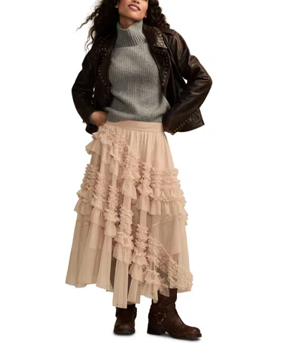 Lucky Brand Women's Mesh Ruffle Maxi Skirt In Brown