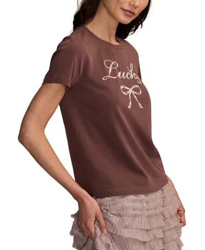 Lucky Brand Women's Lucky Bow Seed Beads Crewneck T-shirt In Brown