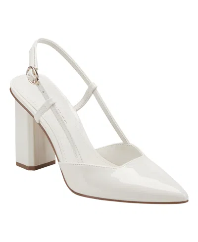 Marc Fisher Women's Dian High Block Heel Slingback Pumps In White