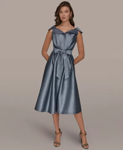 Donna Karan Belted Fit-and-flare Dress In Gray
