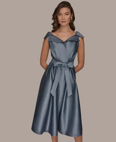 Donna Karan Belted Fit-and-flare Dress In Gray