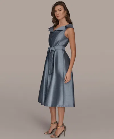 Donna Karan Belted Fit-and-flare Dress In Gray