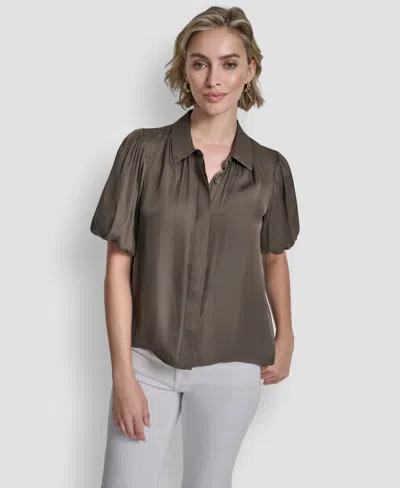 Dkny Women's Short-sleeve Park Satin Top In Brown