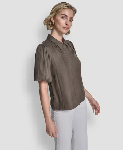 Dkny Women's Short-sleeve Park Satin Top In Brown