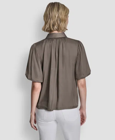 Dkny Women's Short-sleeve Park Satin Top In Brown