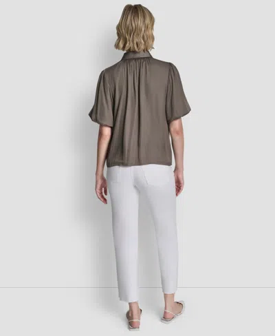 Dkny Women's Short-sleeve Park Satin Top In Brown