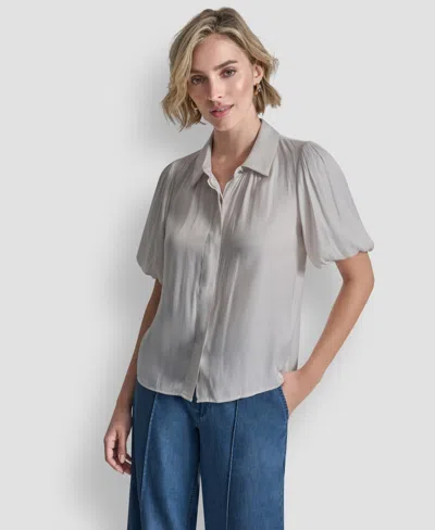 Dkny Women's Short-sleeve Park Satin Top In Gray