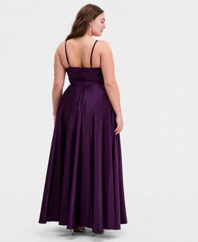 B Darlin Trendy Plus Size Satin Sleeveless Gown In Purple