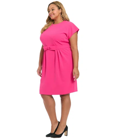 London Times Plus Size Short-sleeve Midi Dress In Pink