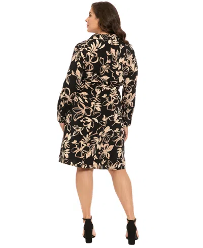 London Times Plus Size Collared Long-sleeve Shirtdress In Multi