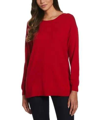 Ella Rafaella Plus Size Cross Back Long Sleeve Sweater In Red