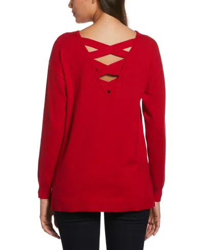 Ella Rafaella Plus Size Cross Back Long Sleeve Sweater In Red