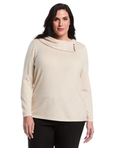 Rafaella Women's Plus Size Split Collar Long Sleeve Top In White