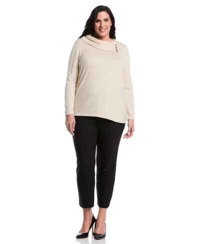 Rafaella Women's Plus Size Split Collar Long Sleeve Top In White