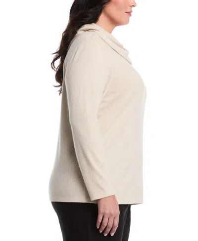 Rafaella Women's Plus Size Split Collar Long Sleeve Top In White