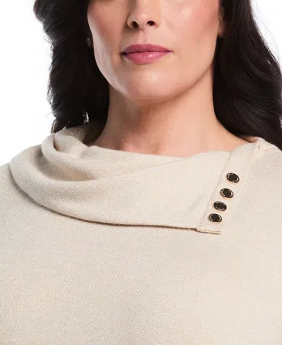 Rafaella Women's Plus Size Split Collar Long Sleeve Top In White