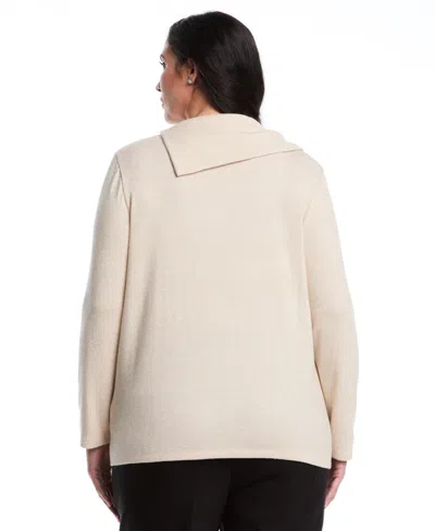 Rafaella Women's Plus Size Split Collar Long Sleeve Top In White