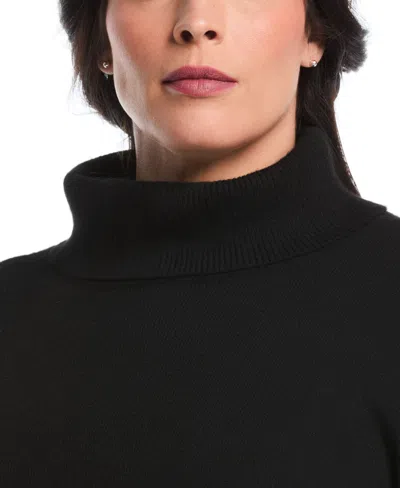 Rafaella Women's Plus Size Color Block Trim Turtleneck Long Sleeve Sweater In Black