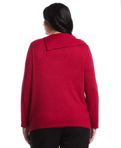 Rafaella Women's Plus Size Split Collar Long Sleeve Top In Red