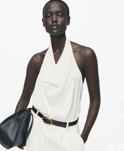 Mango Women's Draped Neck Satin Blouse In White