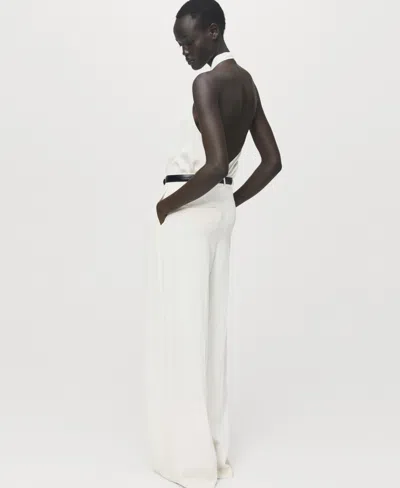 Mango Women's Draped Neck Satin Blouse In White