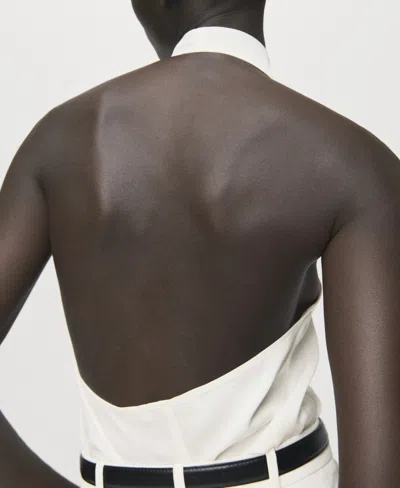 Mango Women's Draped Neck Satin Blouse In White