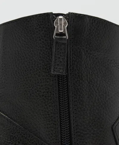 Mango Leather Pointed Ankle Boots Black In Multi