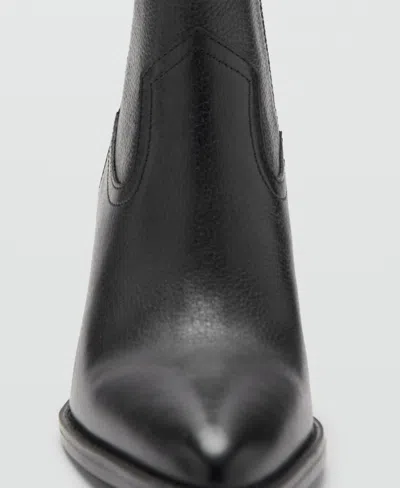 Mango Leather Pointed Ankle Boots Black In Multi
