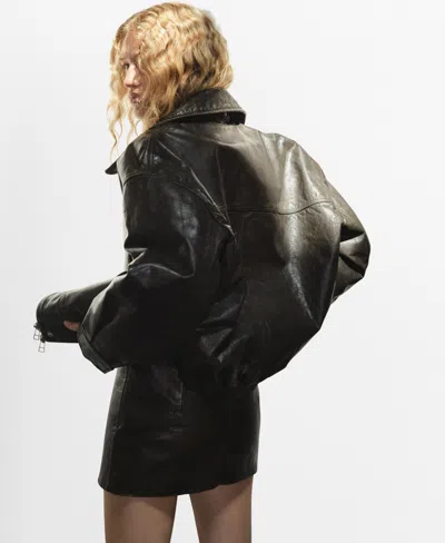 Mango Low Rise Leather Miniskirt In Brown