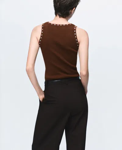 Mango Knitted Top With Studs Brown In Blue