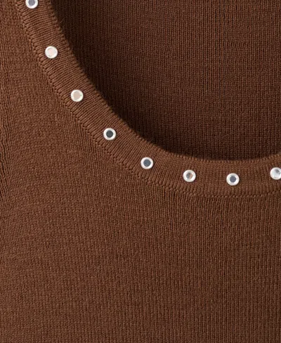 Mango Knitted Top With Studs Brown In Blue